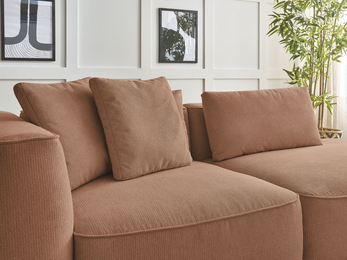 Bobochic Leopold Sofa 4-Sitzer mit Pouf Melange-Stoff Orange Armlehne links