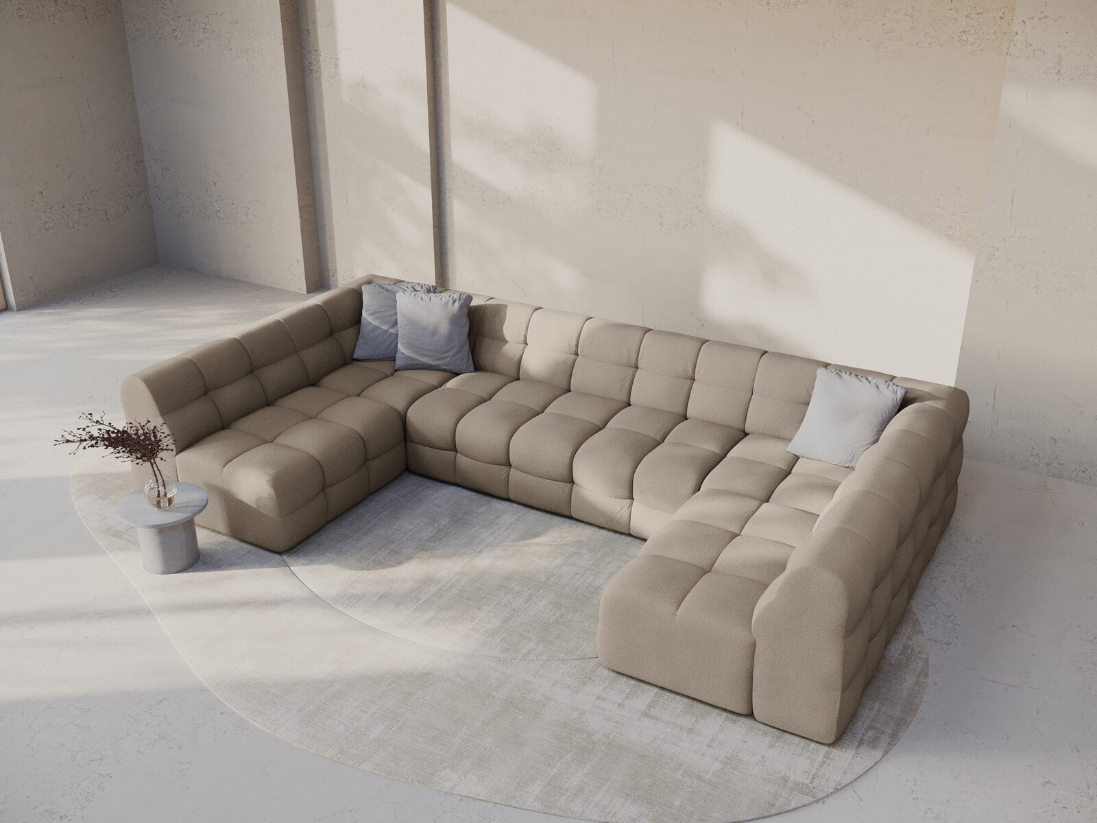 Micadoni Panorama-Sofa Kendal 7-Sitzer Strukturierter Stoff Dunkelbeige