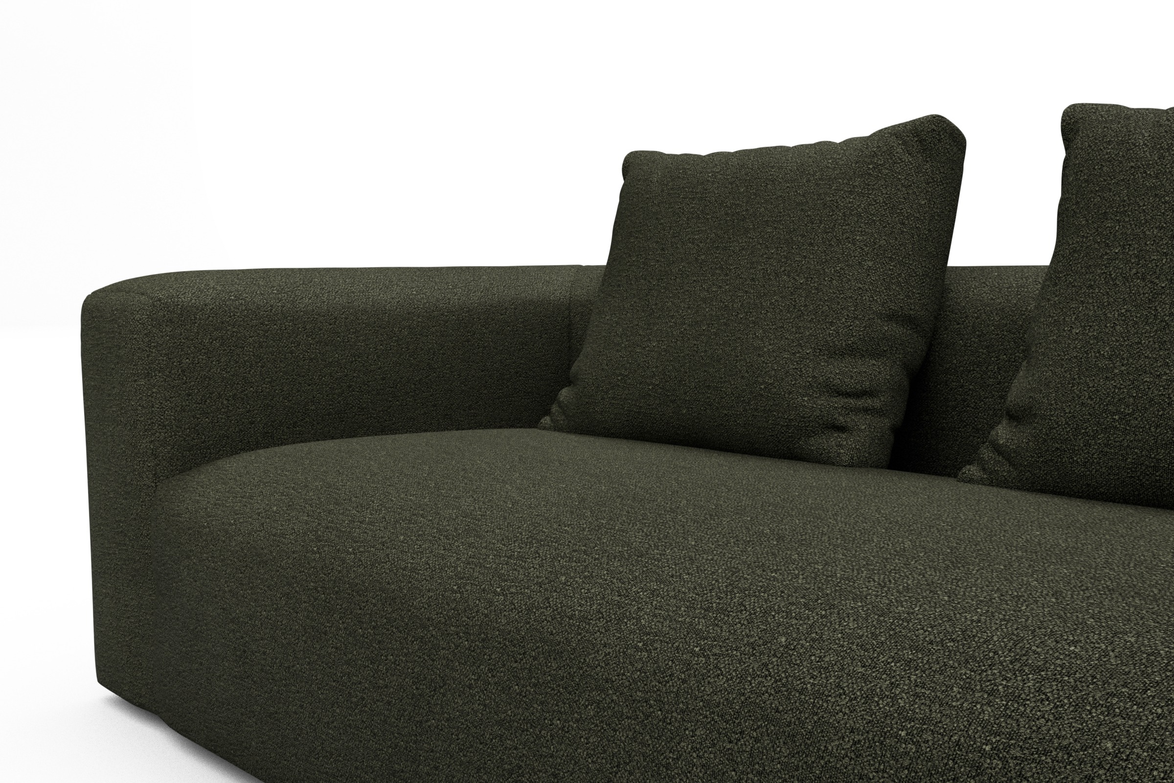 Ecksofa Fred Relax-Ecke rechts mit 2,5-Sitzer Boucle-Forest-Green