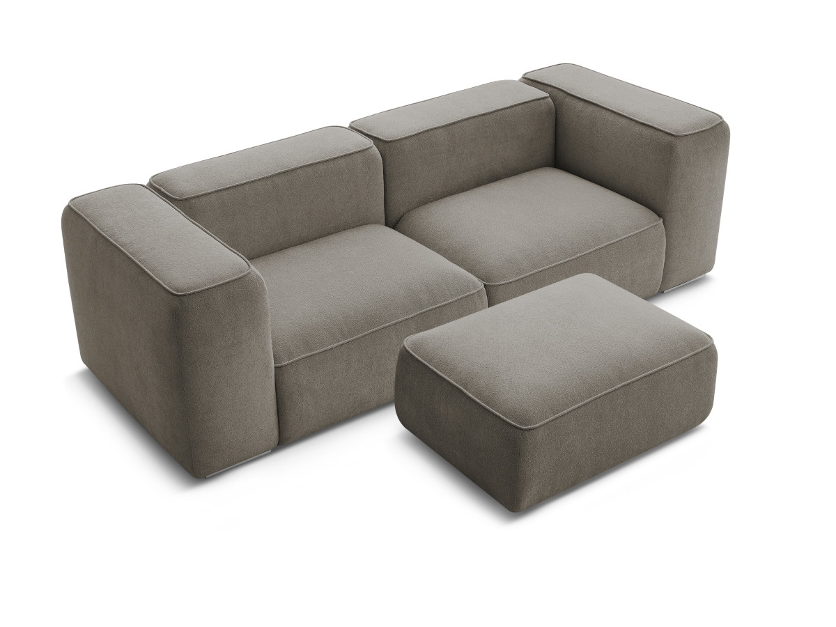Bobochic Zephyr Sofa 3-Sitzer mit Pouf Strukturstoff Taupe