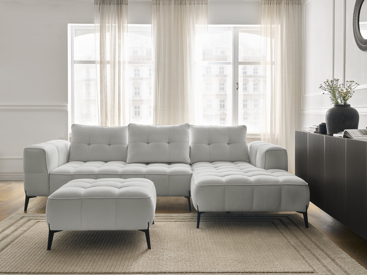 Bobochic Anis Ecksofa mit Pouf Strukturstoff Hellgrau Ecke rechts