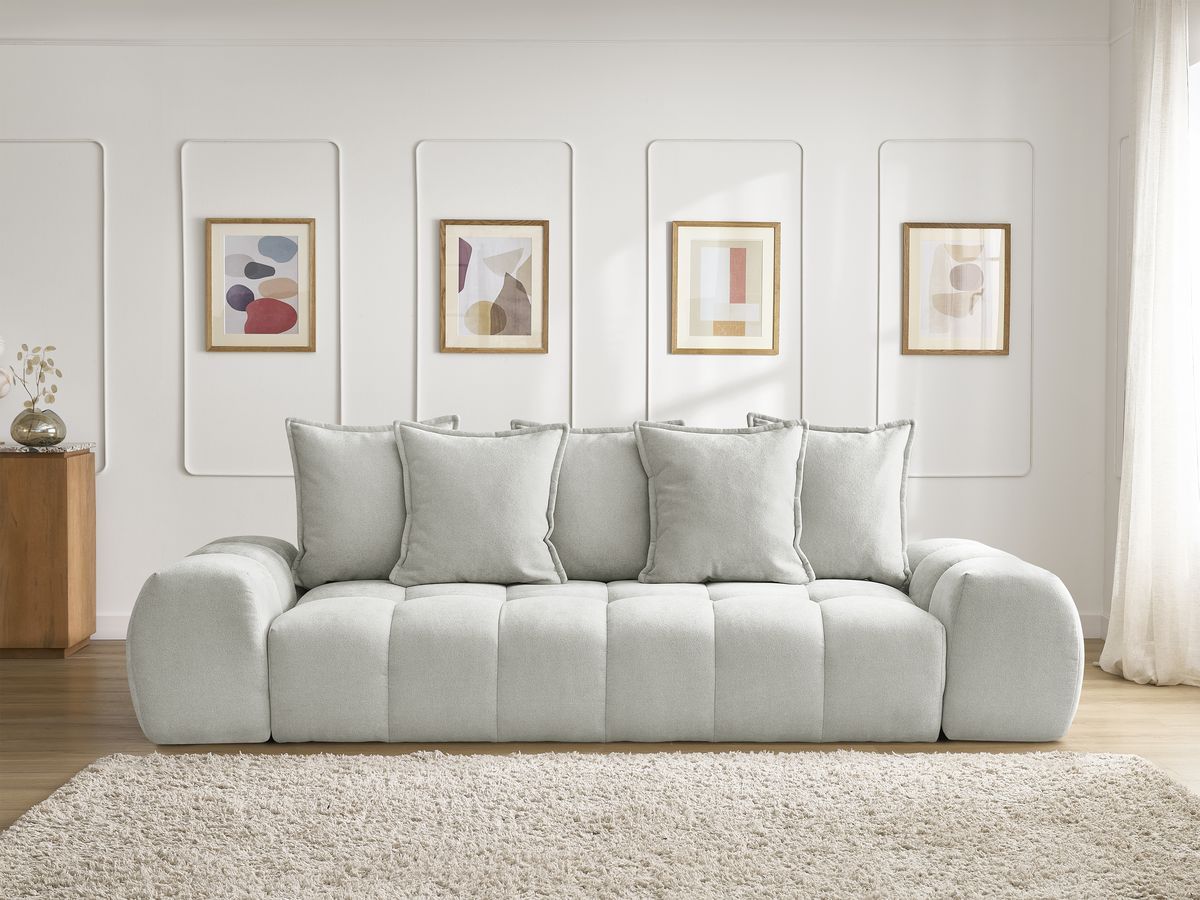 Bobochic Everest Sofa 3-Sitzer, 5 Kissen Strukturstoff Hellgrau