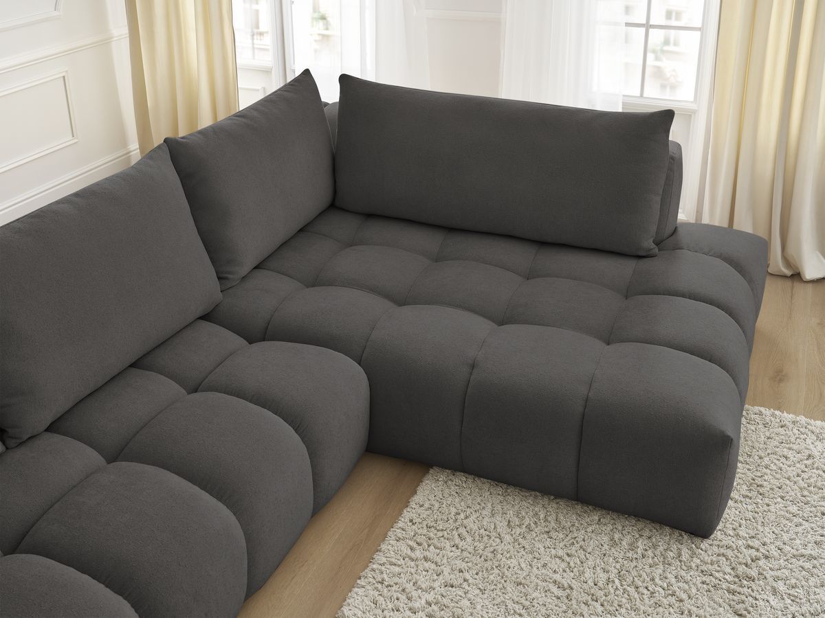 Bobochic Everest Ecksofa, 4 Kissen Strukturstoff Dunkelgrau Ecke rechts