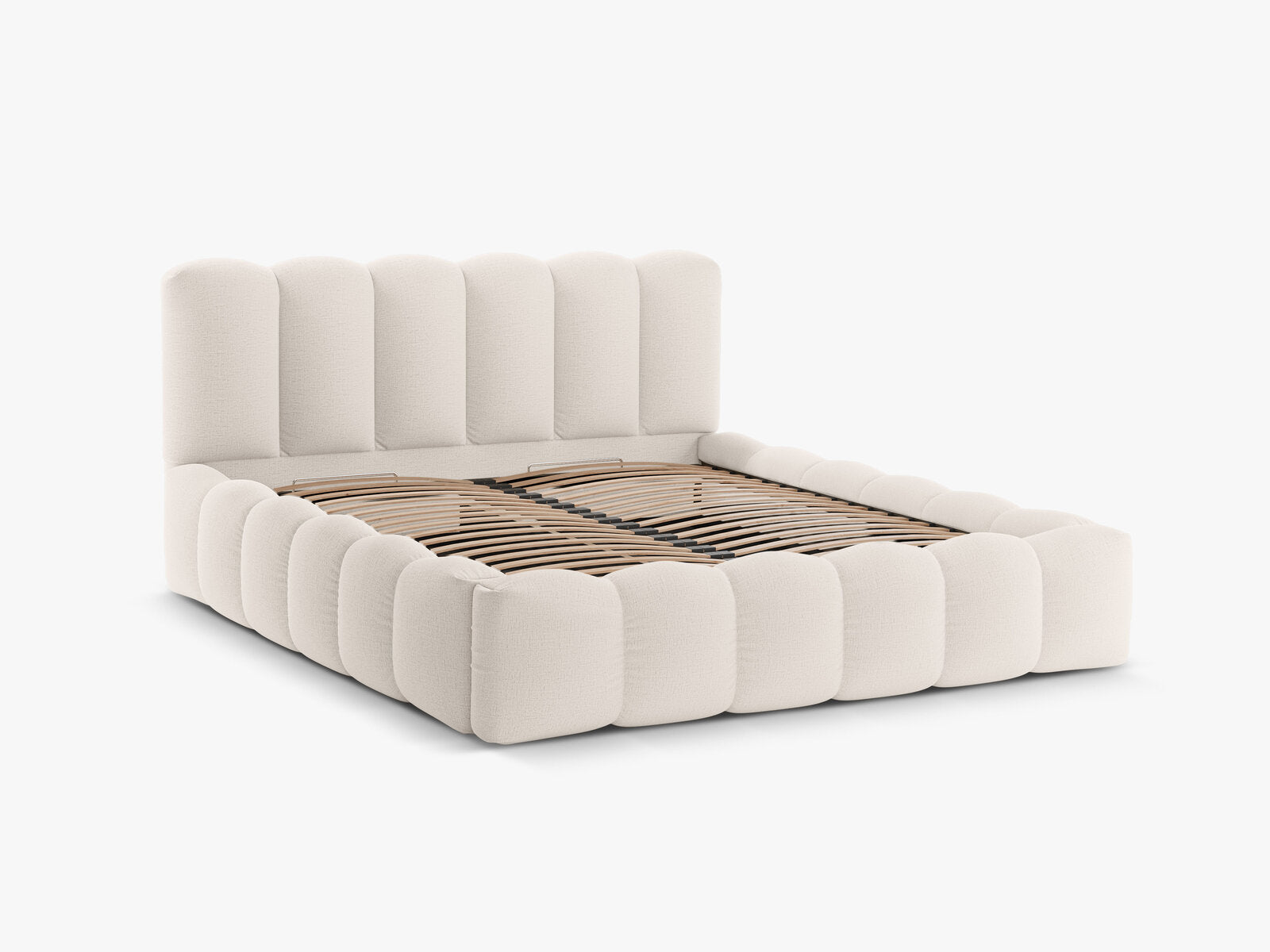 Micadoni Stauraumbett mit Kopfteil Lupine Strukturierter Stoff Moly Helles Beige
