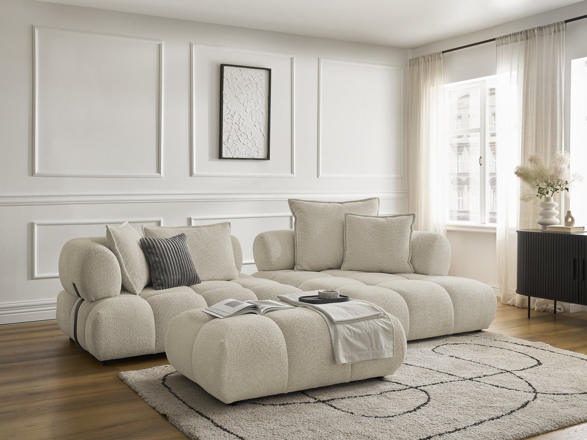 Bobochic Alya Ecksofa mit Pouf Bouclé-Stoff Beige Ecke rechts