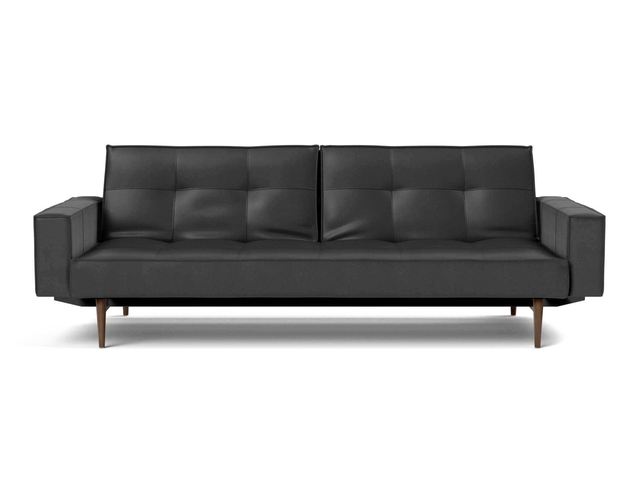 Schlafsofa Splitback mit Armlehnen Lederoptik Faunal 550-Black Beine Styletto Eiche dunkel