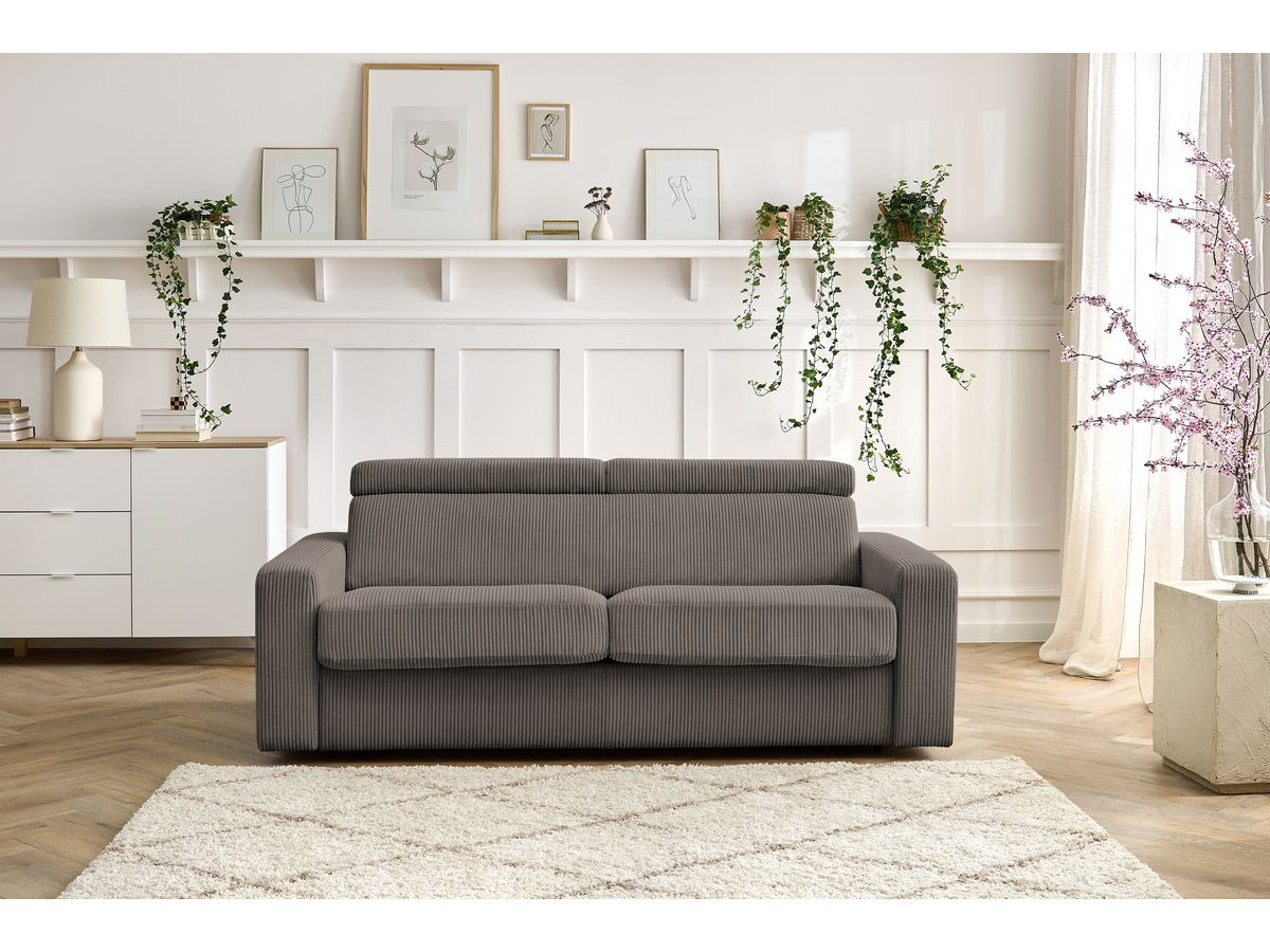 Bobochic Monaco Schlafsofa 3-Sitzer Cordsamt Taupe, Liegefläche 140 × 190 cm