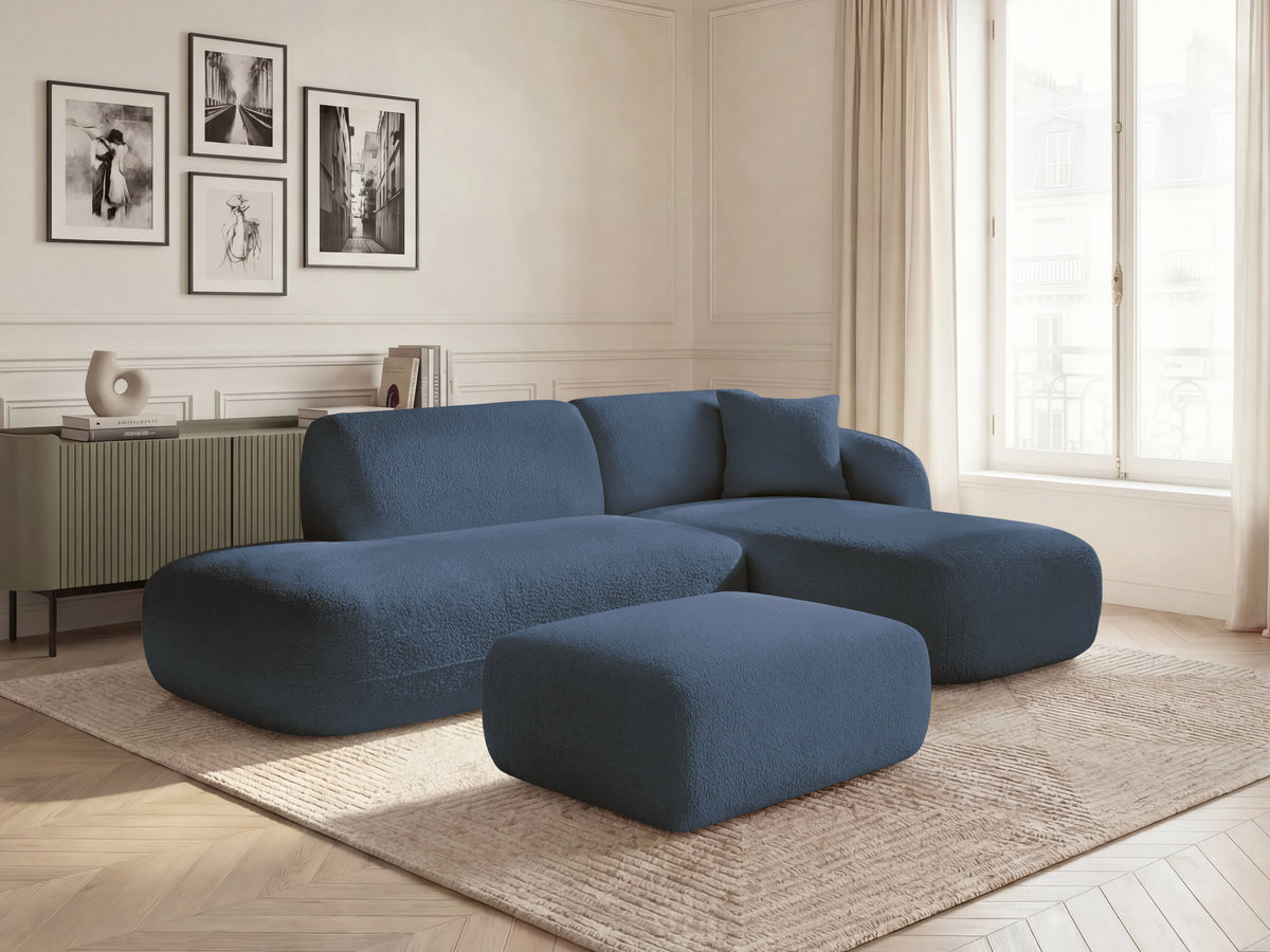 Bobochic Anda Ecksofa mit Pouf 241 × 163 cm Chenille Dunkelblau Ecke rechts