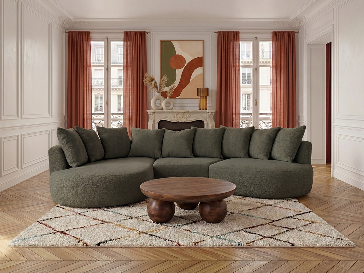 Bobochic Calypso Ecksofa Bouclé-Stoff Grün Ecke links