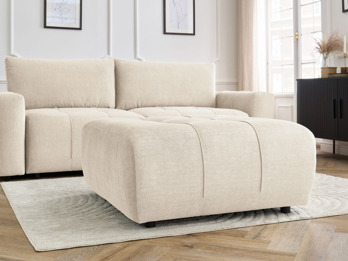 Bobochic Arsene Schlafsofa 4-Sitzer mit Bettkasten und Pouf Samt Beige