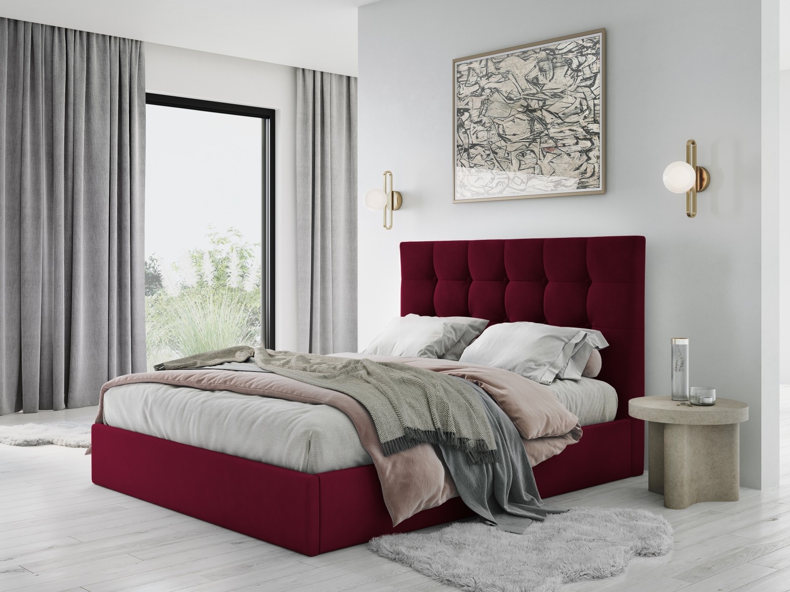 Micadoni Bett Phaedra Samt Matt Velvet Dunkelrot 160x200