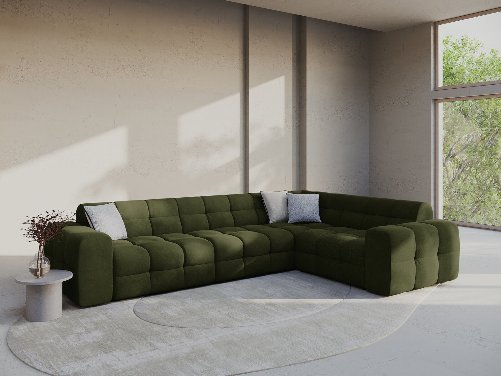 Micadoni Ecksofa Kendal 6-Sitzer Rechts Samt Armeegrün