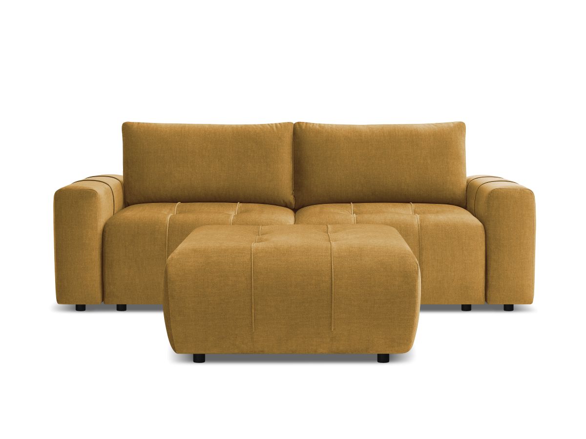 Bobochic Arsene Schlafsofa 4-Sitzer mit Bettkasten und Pouf Samt Gelb