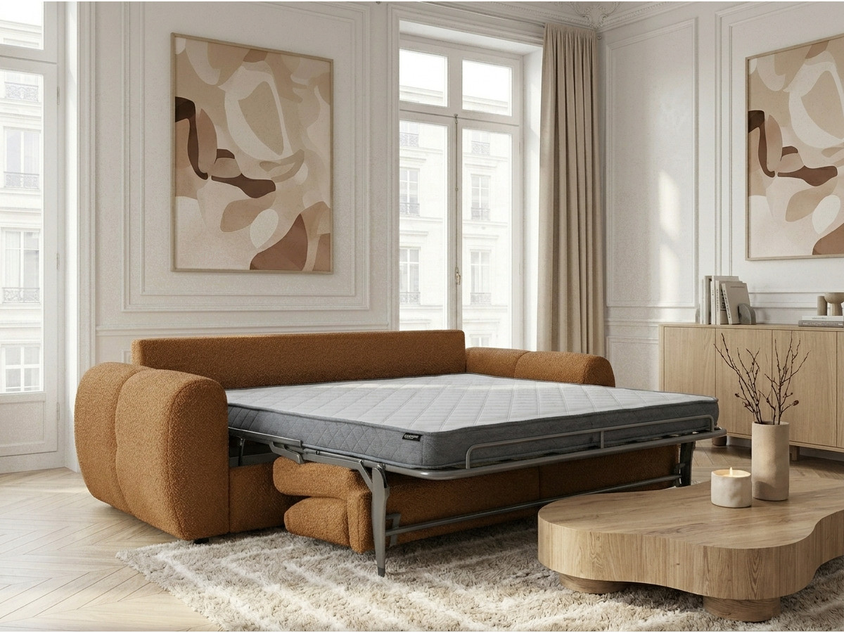 Bobochic Fuji Schlafsofa 3-Sitzer Bouclé-Stoff Gelb