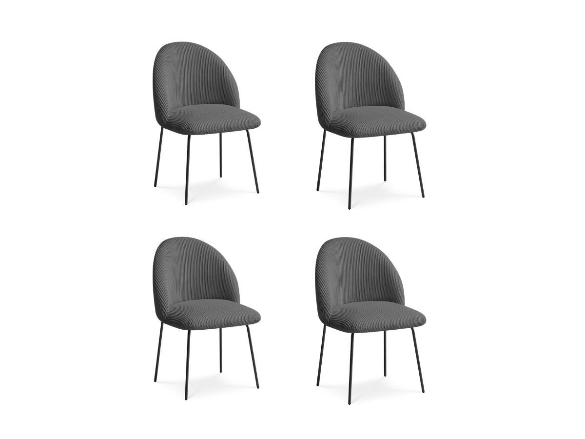 Bobochic Lalie Esszimmerstuhl 4er-Set mit Metallbeinen, schwarz Cordsamt Dunkelgrau