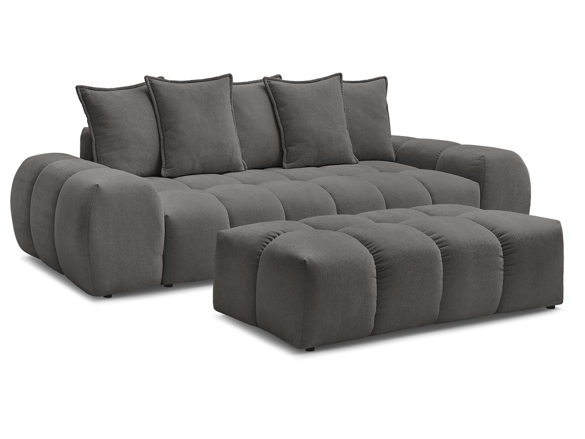 Bobochic Everest Schlafsofa 3-Sitzer mit Bettkasten und Pouf, 5 Kissen Strukturstoff Dunkelgrau