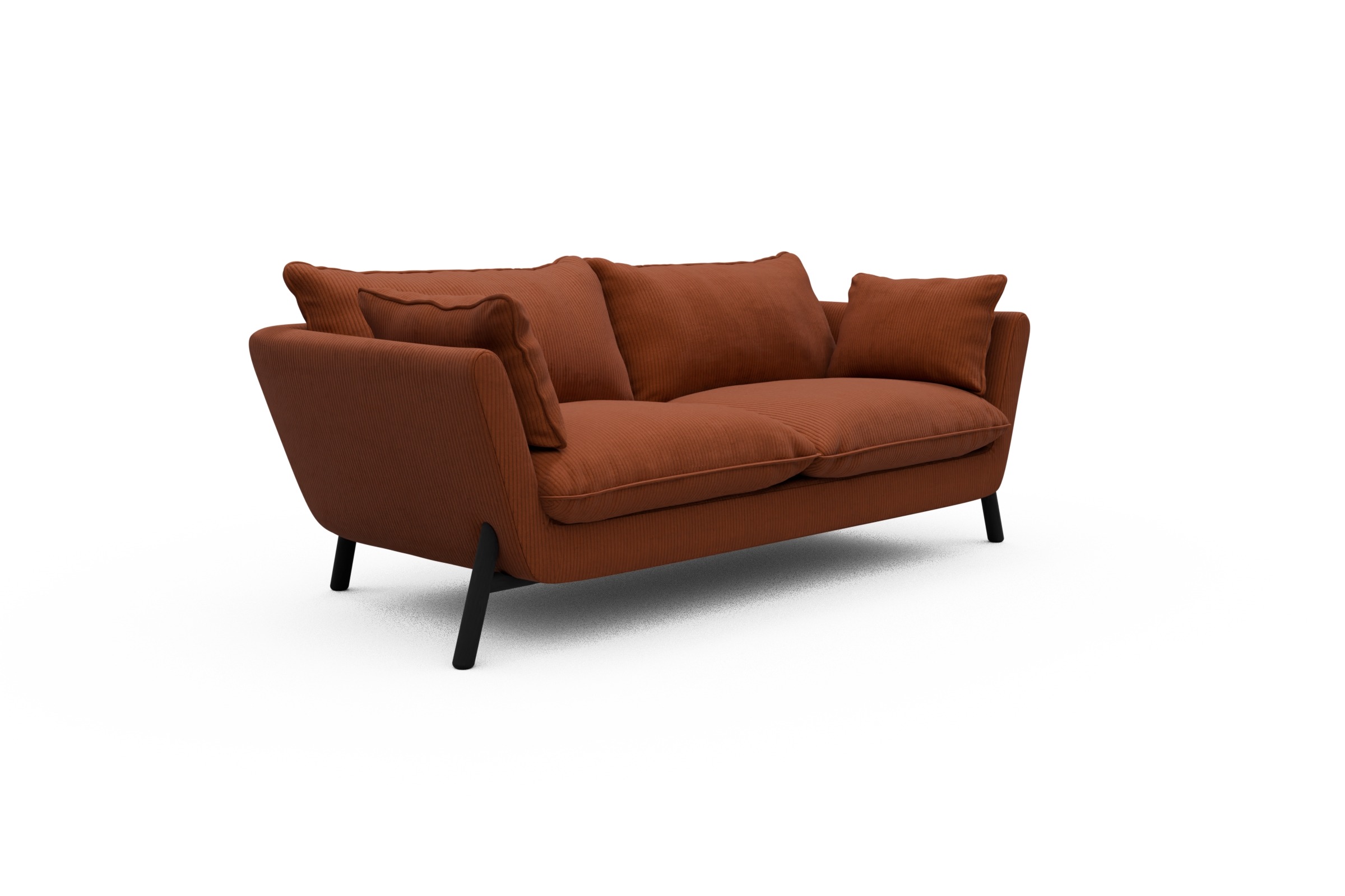 Sofa Emil PREMIUM 2-Sitzer Beinfarbe Eiche Schwarz Corduroy-Burnt-Orange