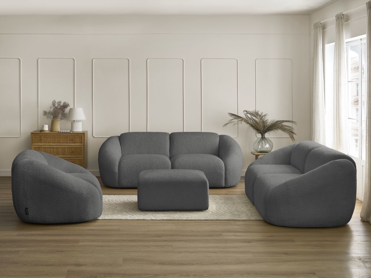 Bobochic Tina Sofa 7-Sitzer mit Pouf Bouclé-Stoff Dunkelgrau
