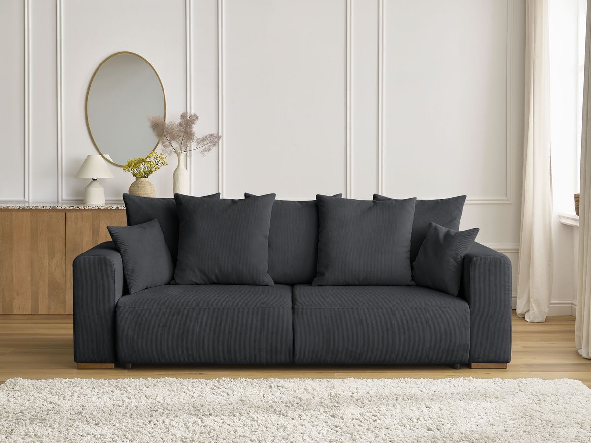 Bobochic Sidonie Schlafsofa 3-Sitzer mit Bettkasten Cordsamt Schwarz