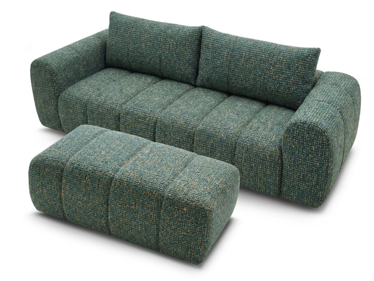 Bobochic Nesty Sofa 3-Sitzer mit Pouf Melange-Stoff Dunkelgrün