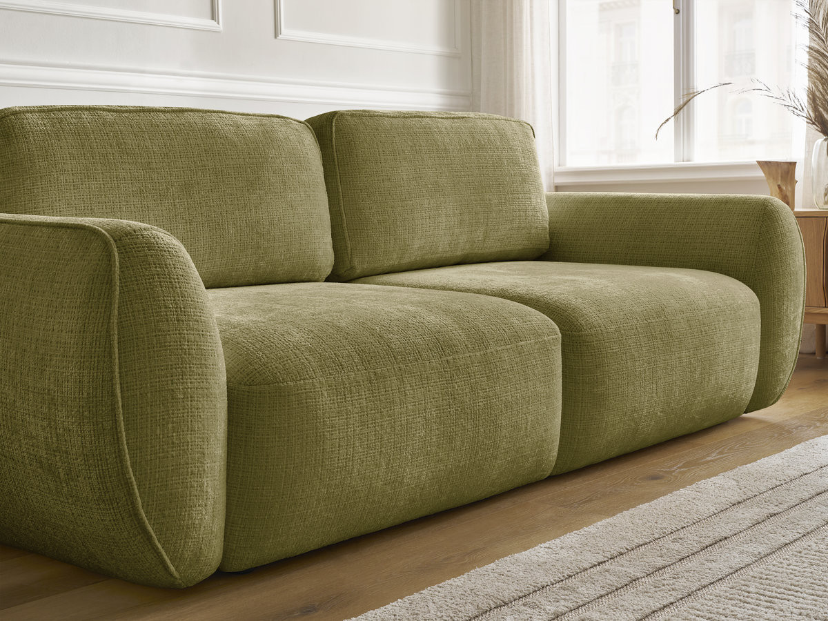 Bobochic Denise Schlafsofa 3-Sitzer mit Bettkasten Strukturstoff Grün