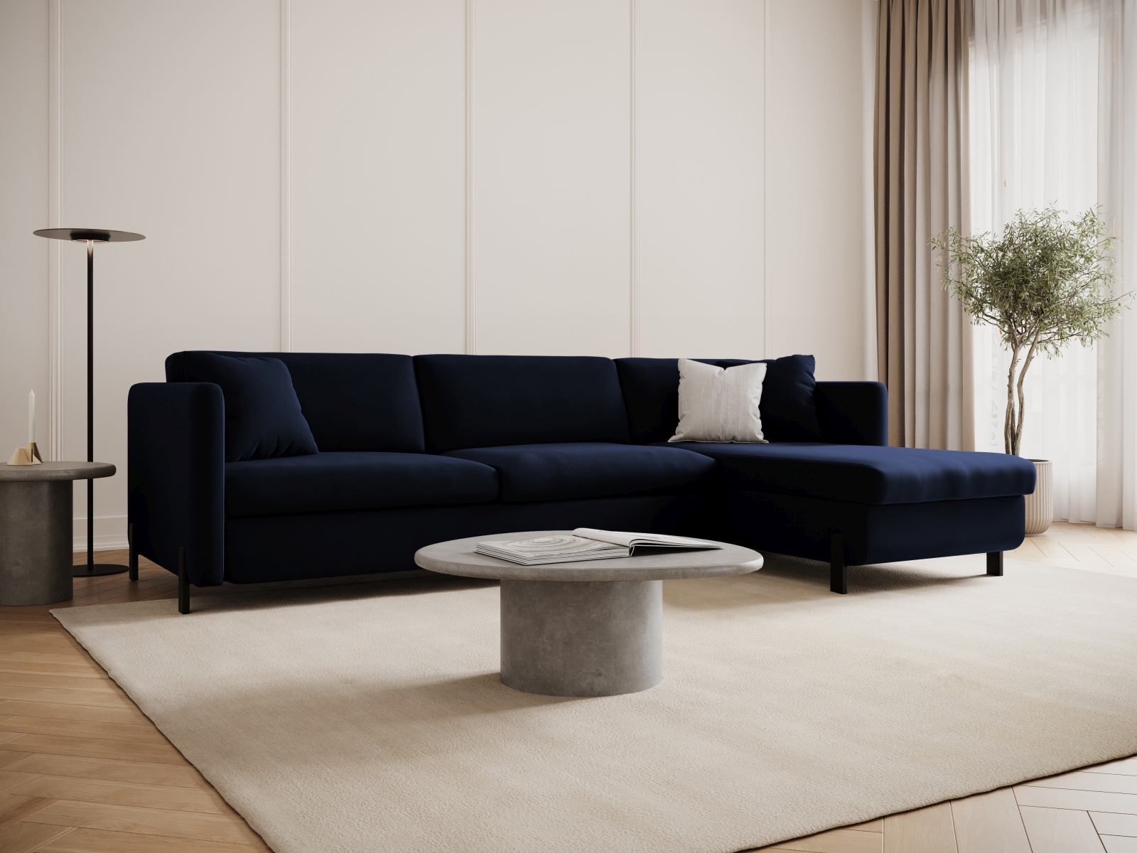 Micadoni Schlaf-Ecksofa Gloria 5-Sitzer Rechts Samt Königsblau 205x160