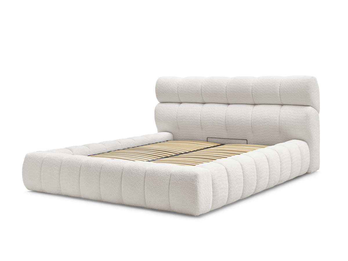 Bobochic Mont-blanc Polsterbett mit Bettkasten Bouclé-Stoff Weiß, Liegefläche 160 × 200 cm