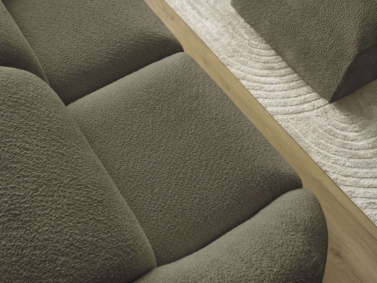 Bobochic Tina Sofa 3-Sitzer mit Pouf Bouclé-Stoff Grün