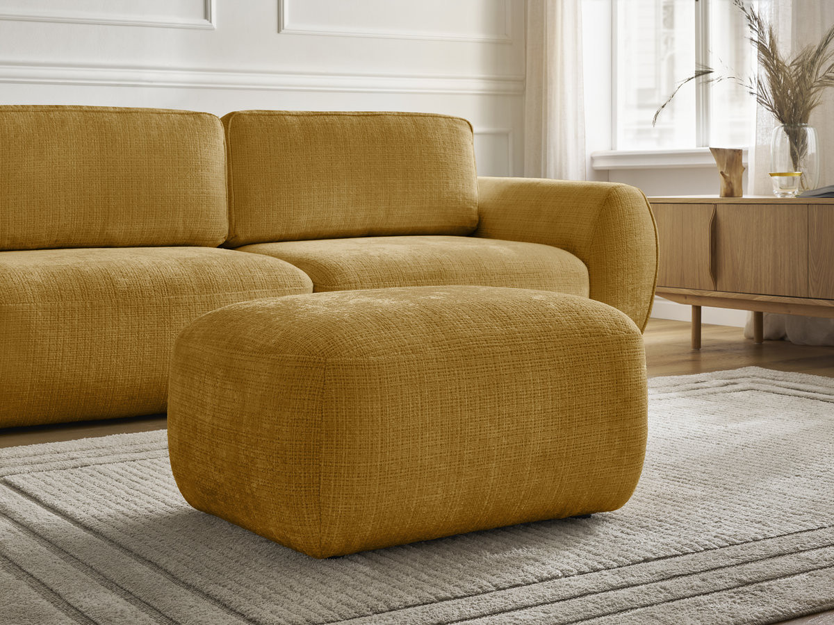 Bobochic Denise Schlafsofa 3-Sitzer mit Bettkasten und Pouf Strukturstoff Gelb