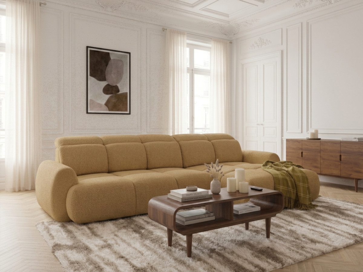 Bobochic Ruby Ecksofa mit Schlaffunktion und Bettkasten Chenille Gelb Ecke rechts