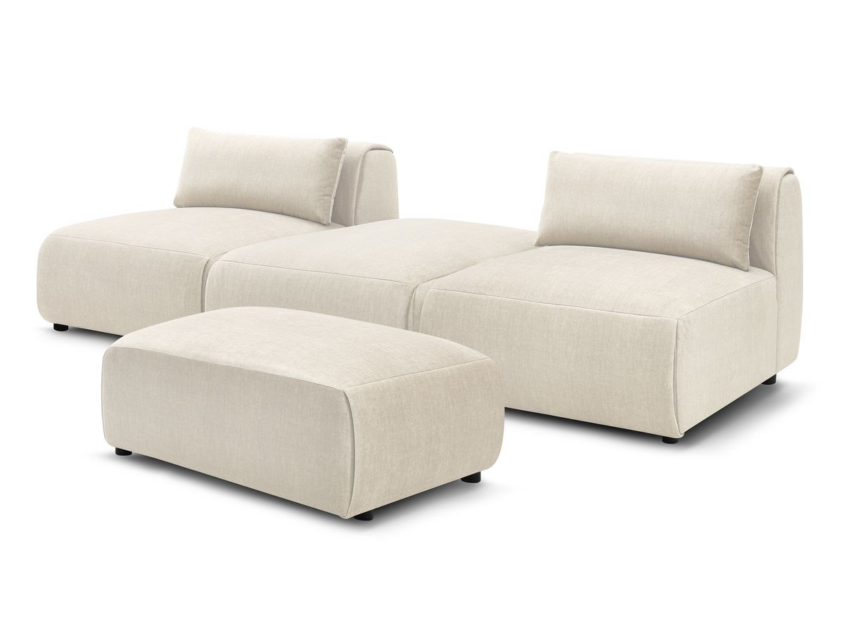 Bobochic Jeanne Sofa 4-Sitzer mit Pouf Samt Beige