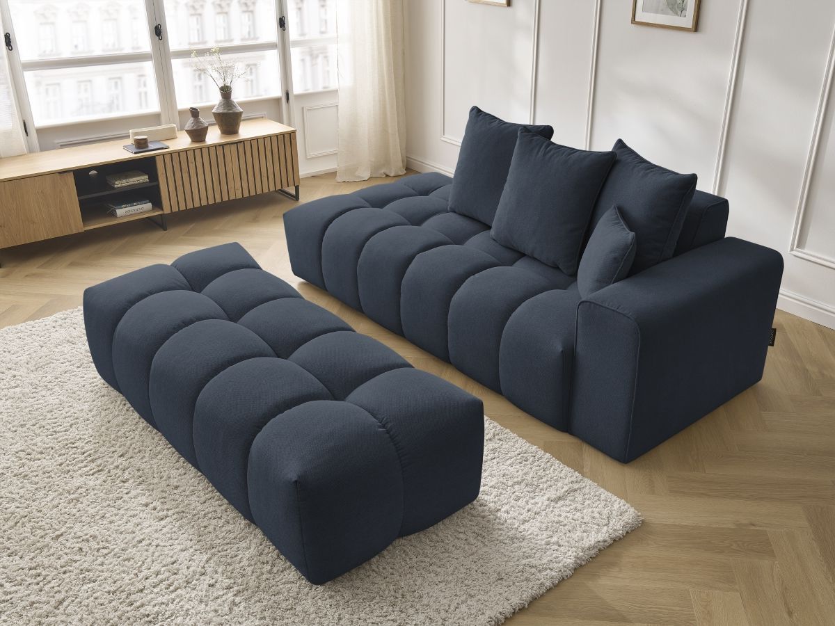 Bobochic Mont-blanc Sofa 5-Sitzer mit Pouf Melange-Stoff Dunkelblau Armlehne rechts