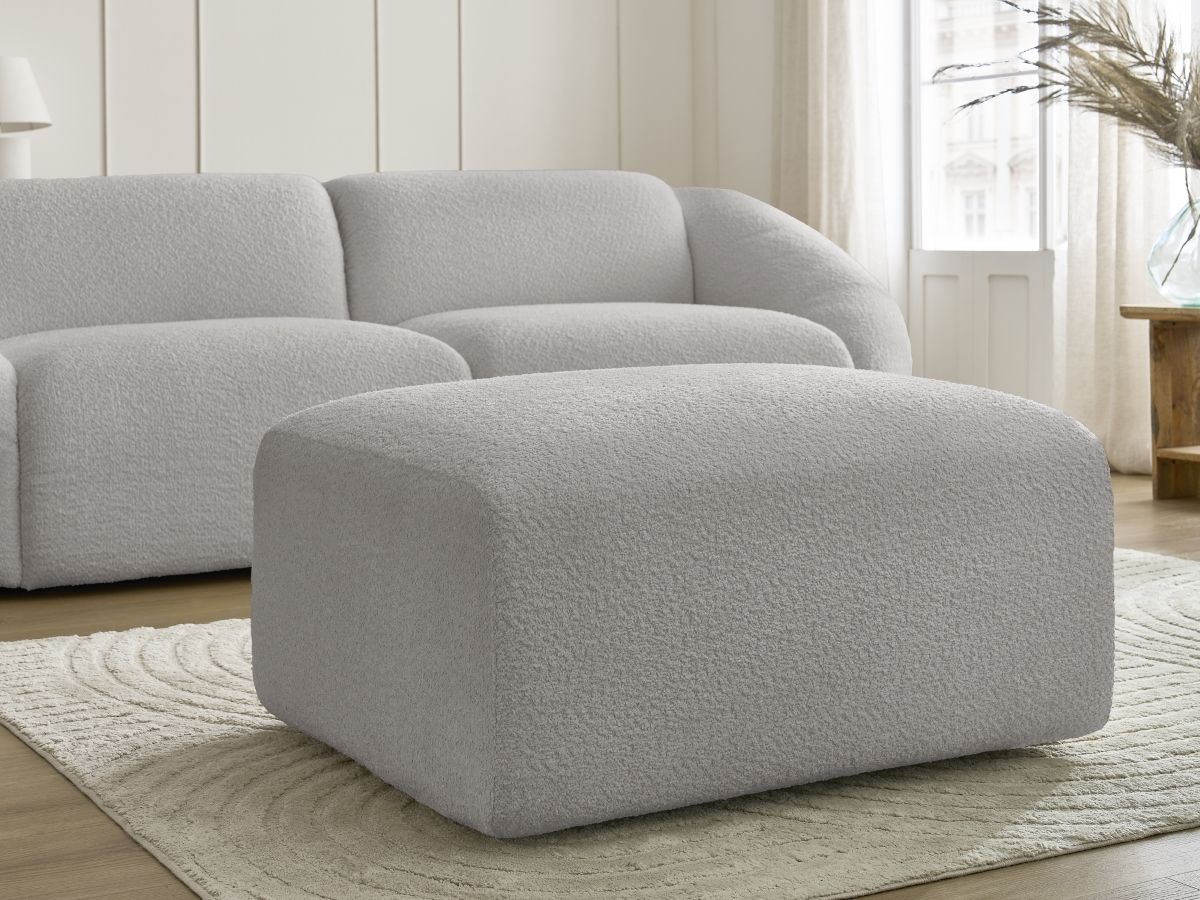 Bobochic Tina Sofa 4-Sitzer mit Pouf Bouclé-Stoff Hellgrau