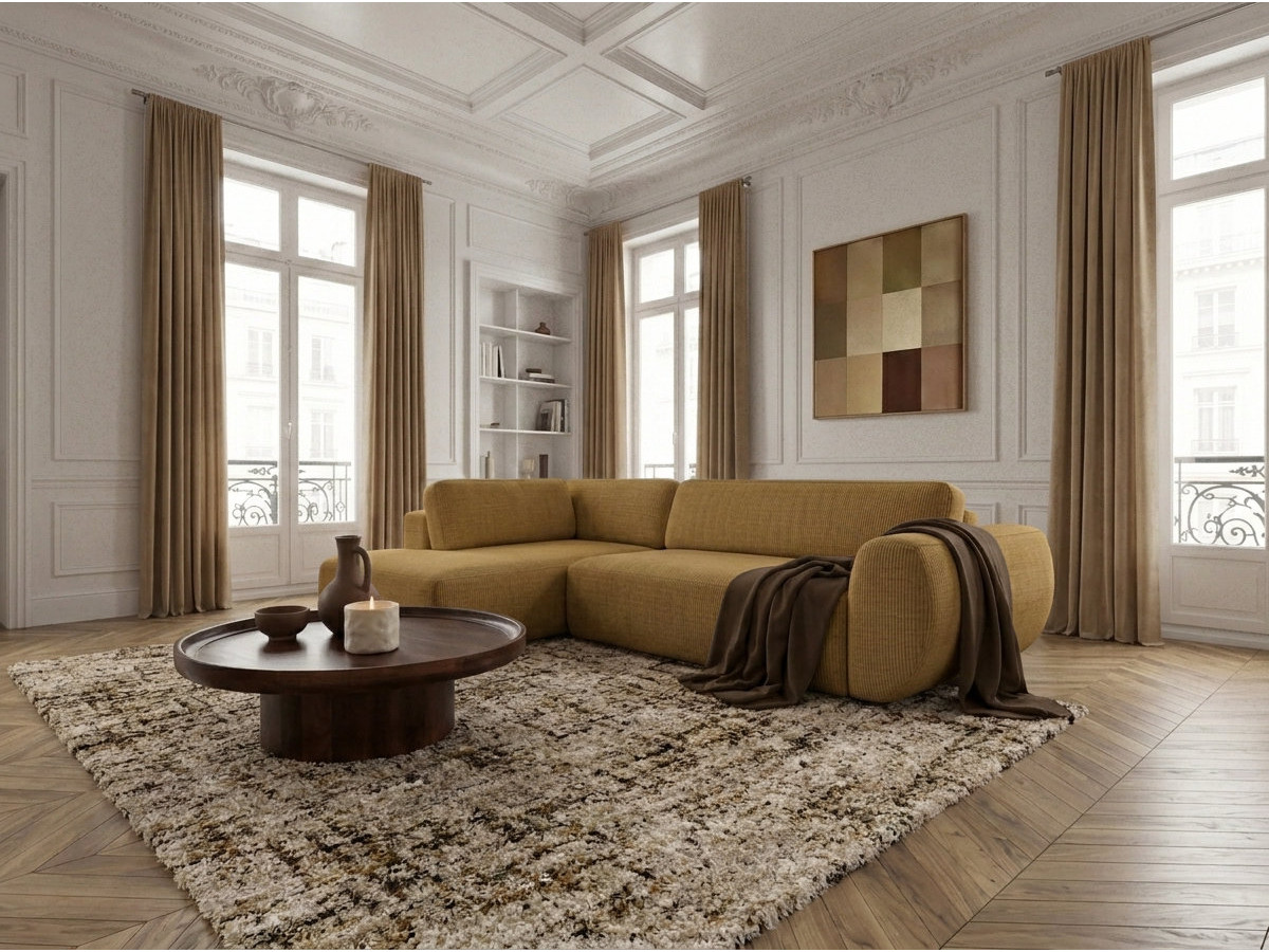 Bobochic Denise Ecksofa mit Schlaffunktion und Bettkasten 256 × 197 cm Strukturstoff Gelb Ecke links