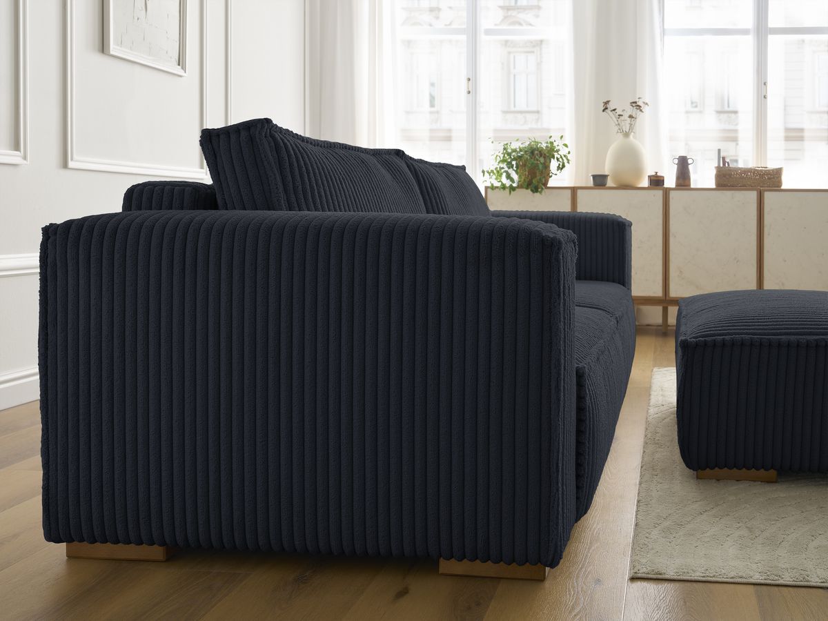 Bobochic Chelsea Sofa 4-Sitzer mit Pouf Breitcord weich Schwarz