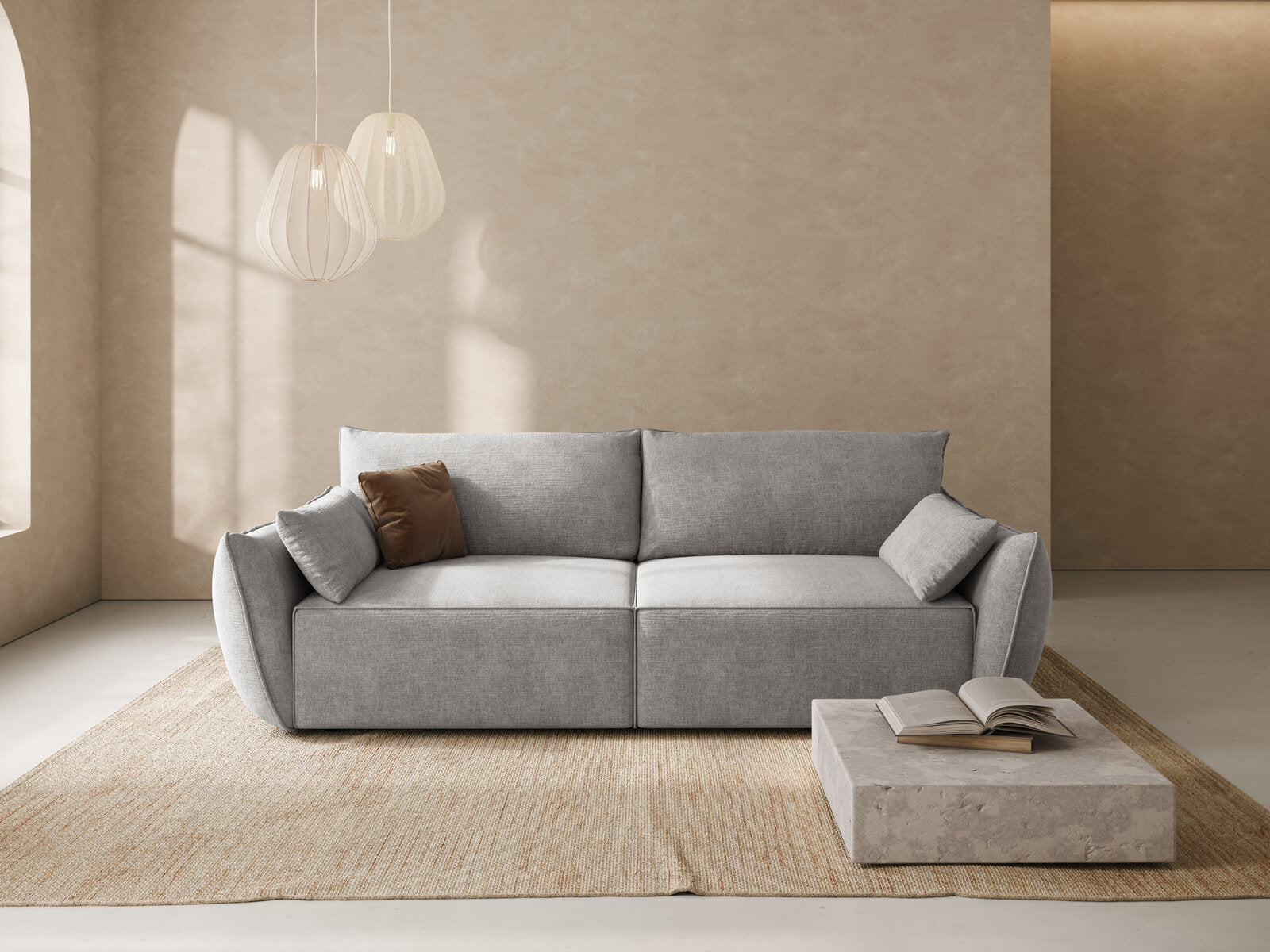 Micadoni Kaelle Schlafsofa 3-Sitzer mit Bettkasten Chenille Over The Horizon Hellgrau