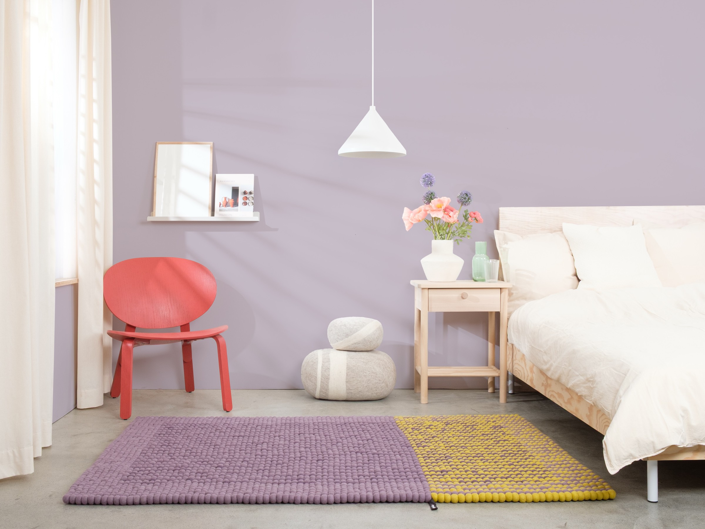 myfelt Provence Filzkugelteppich Flieder rechteckig 70 x 100 cm