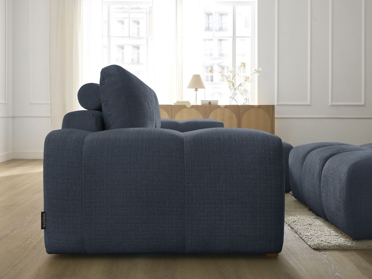 Bobochic Anakin Ecksofa mit Pouf, 2 Kissen Strukturstoff Dunkelblau