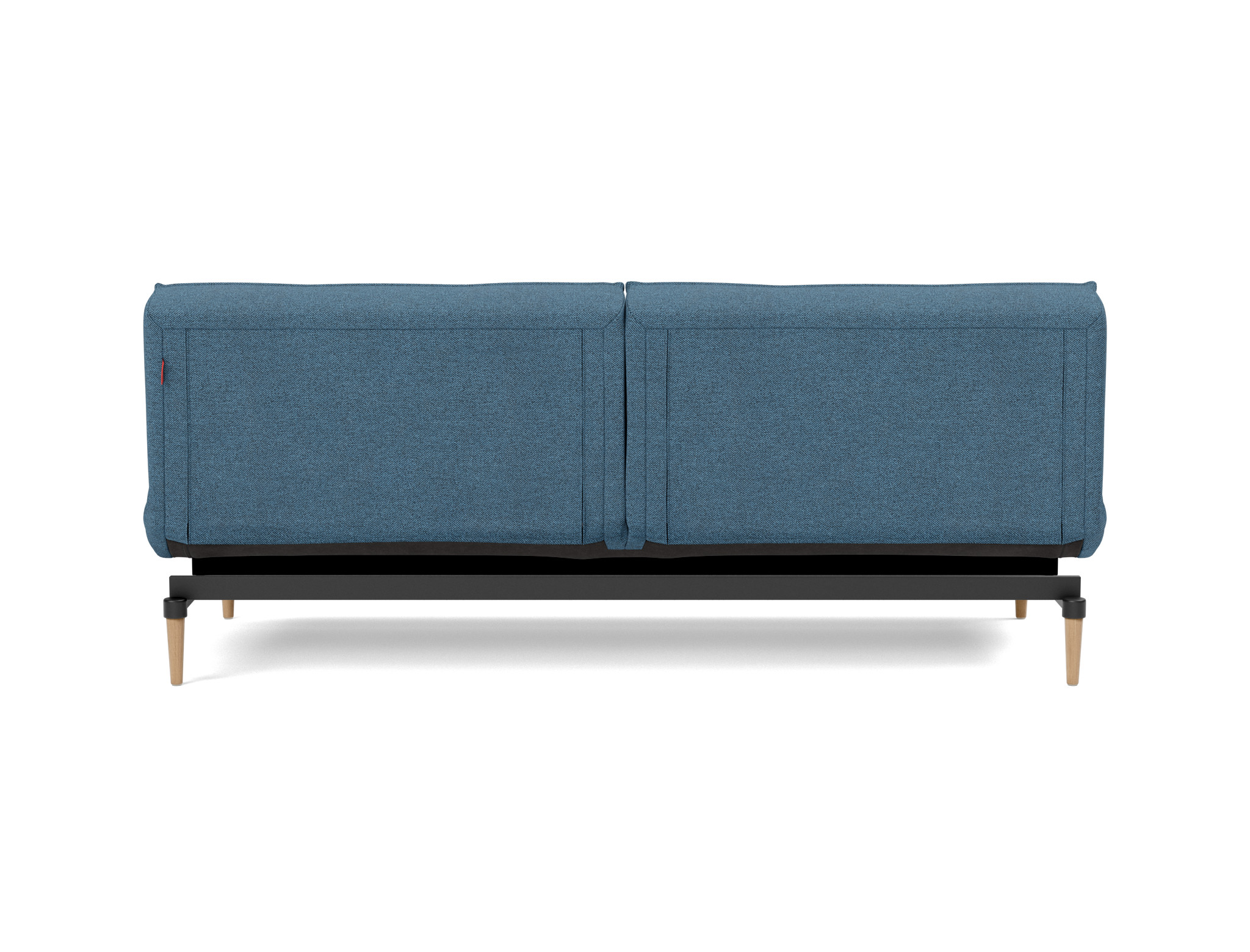 Schlafsofa Splitback Strukturierter Stoff Weda 302-Weda-Blue Beine Styletto Eiche hell