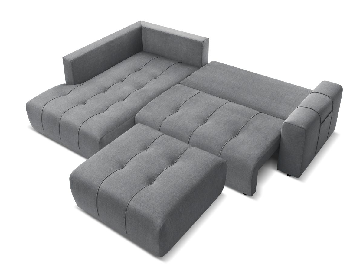 Bobochic Arsene Ecksofa mit Schlaffunktion und Bettkasten und Pouf 277 × 200 cm Samt Dunkelgrau Ecke links
