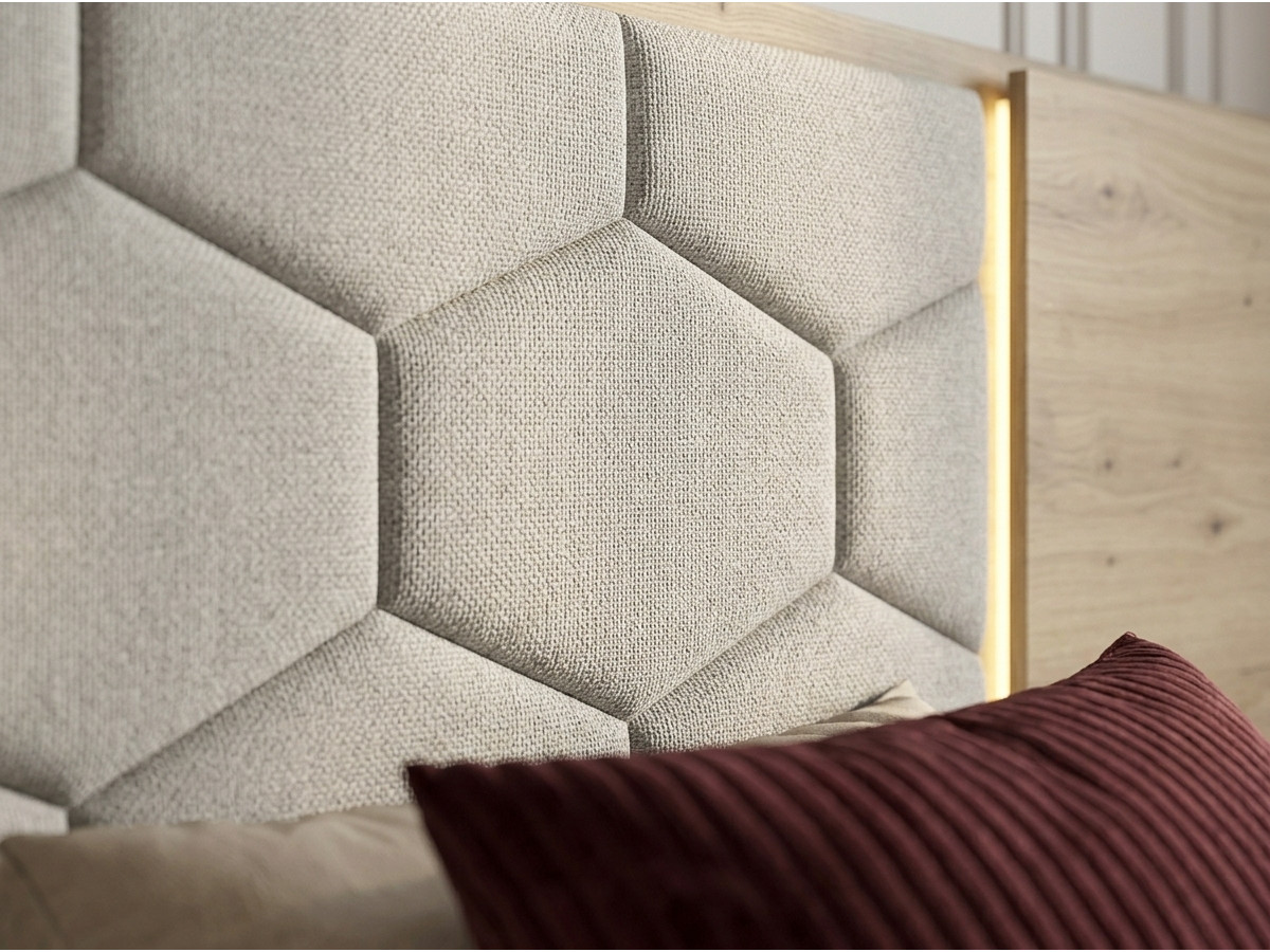 Bobochic Palmeraie Polsterbett mit Bettkasten Strukturstoff Beige, Liegefläche 140 × 190 cm