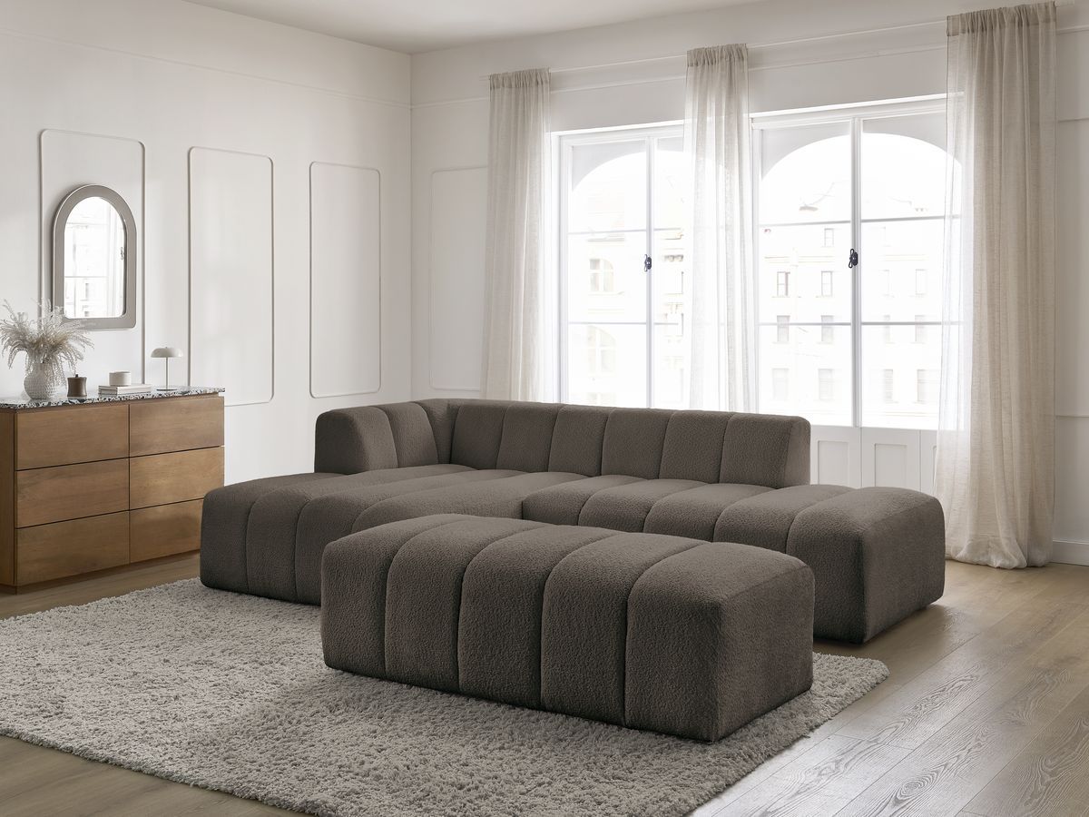 Bobochic Annecy Ecksofa mit Pouf Bouclé-Stoff Braun Ecke links