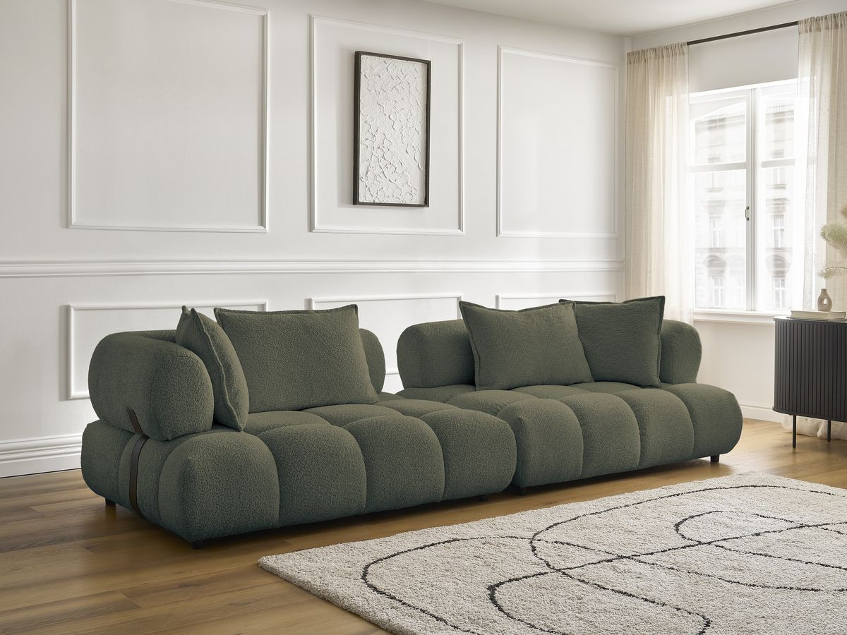 Bobochic Alya Sofa 4-Sitzer Bouclé-Stoff Grün