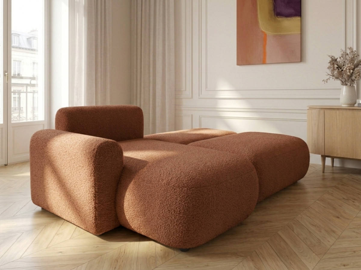 Bobochic Tango Ecksofa mit Schlaffunktion und Bettkasten Bouclé-Stoff Orange Ecke links