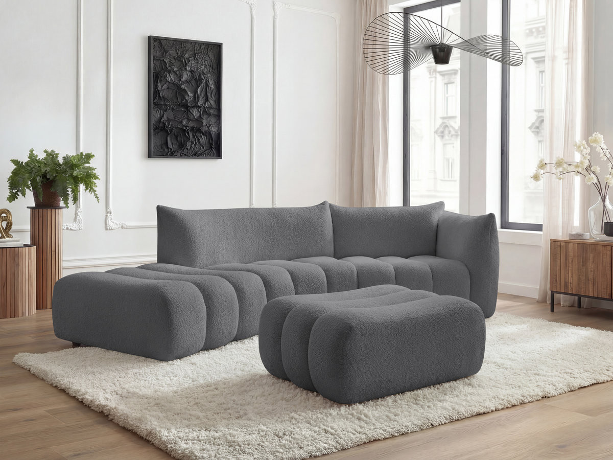 Bobochic Azra Ecksofa mit Pouf 325 × 112 cm Bouclé-Stoff Dunkelgrau Ecke rechts