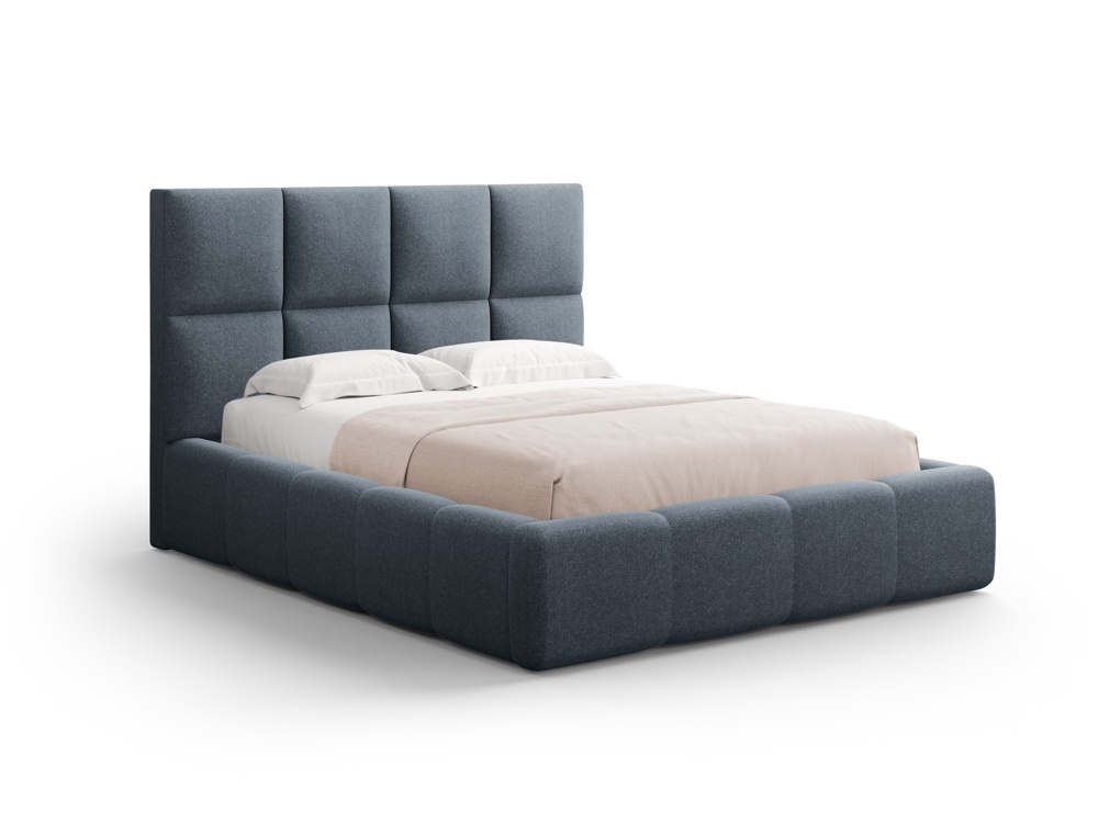 Cosmopolitan Design Stauraumbett mit Kopfteil Livigno 160x200 Strukturierter Stoff Solid Dunkelblau