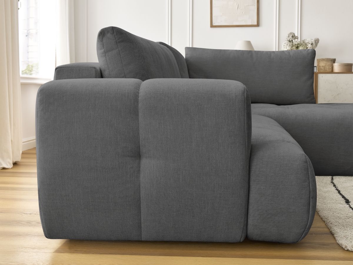 Bobochic Fuji Ecksofa mit Schlaffunktion und Bettkasten 282 × 204 cm Stoff Dunkelgrau Ecke rechts