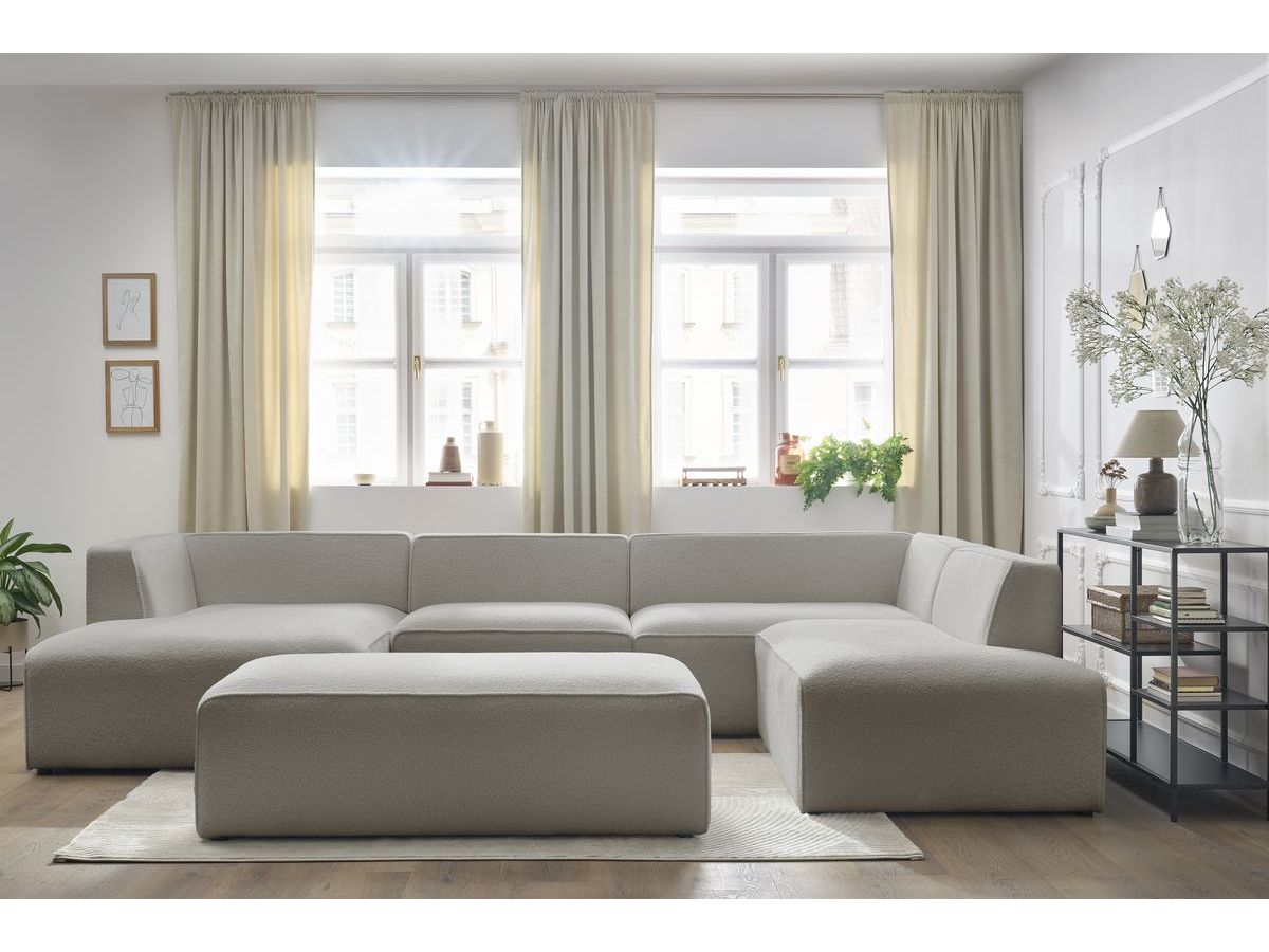 Bobochic Megeve Wohnlandschaft mit Pouf Bouclé-Stoff Hellgrau Ecke links