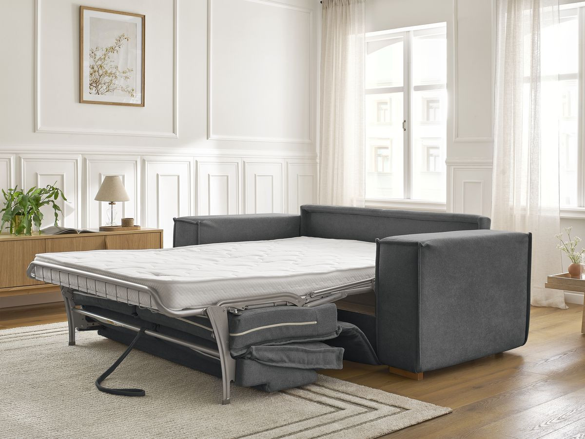 Bobochic Chelsea Schlafsofa 3-Sitzer Strukturstoff Dunkelgrau, Liegefläche 160 × 200 cm
