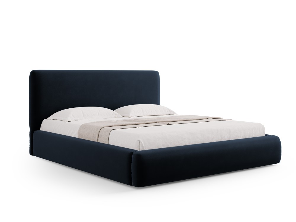 Cosmopolitan Design Stauraumbett mit Kopfteil Colonel 140x200 Samt Riviera Marineblau